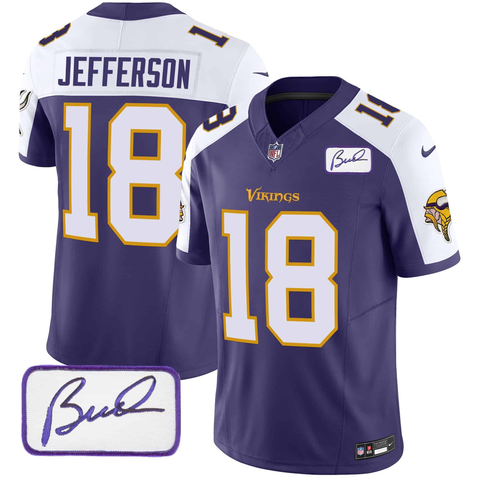 Men Minnesota Vikings 18 Jefferson Purple 2024 Nike Bud Grant Patch Classic Limited NFL Jersey style 4